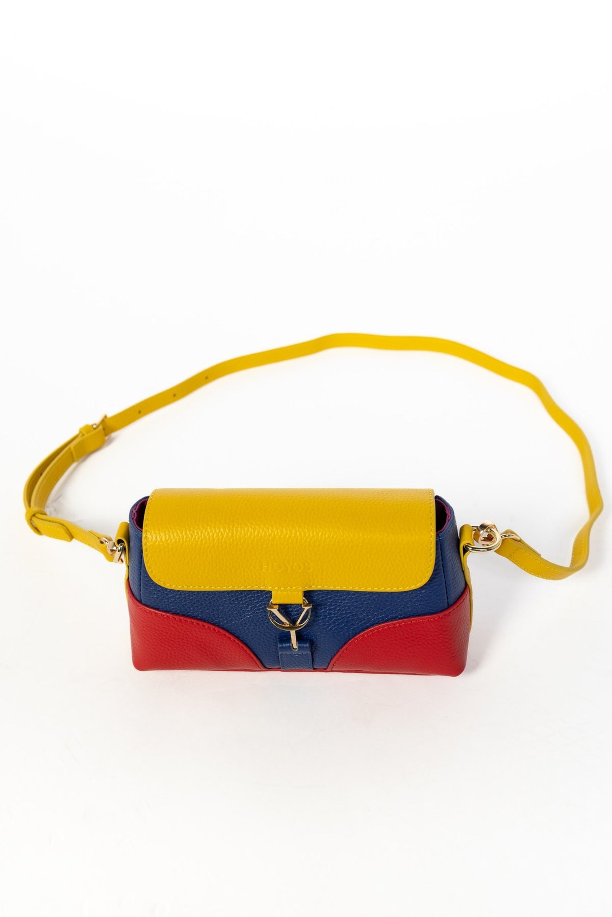 Sac Cartagena Maison HOYOS, cuir tricolore moutarde, marine et rouge