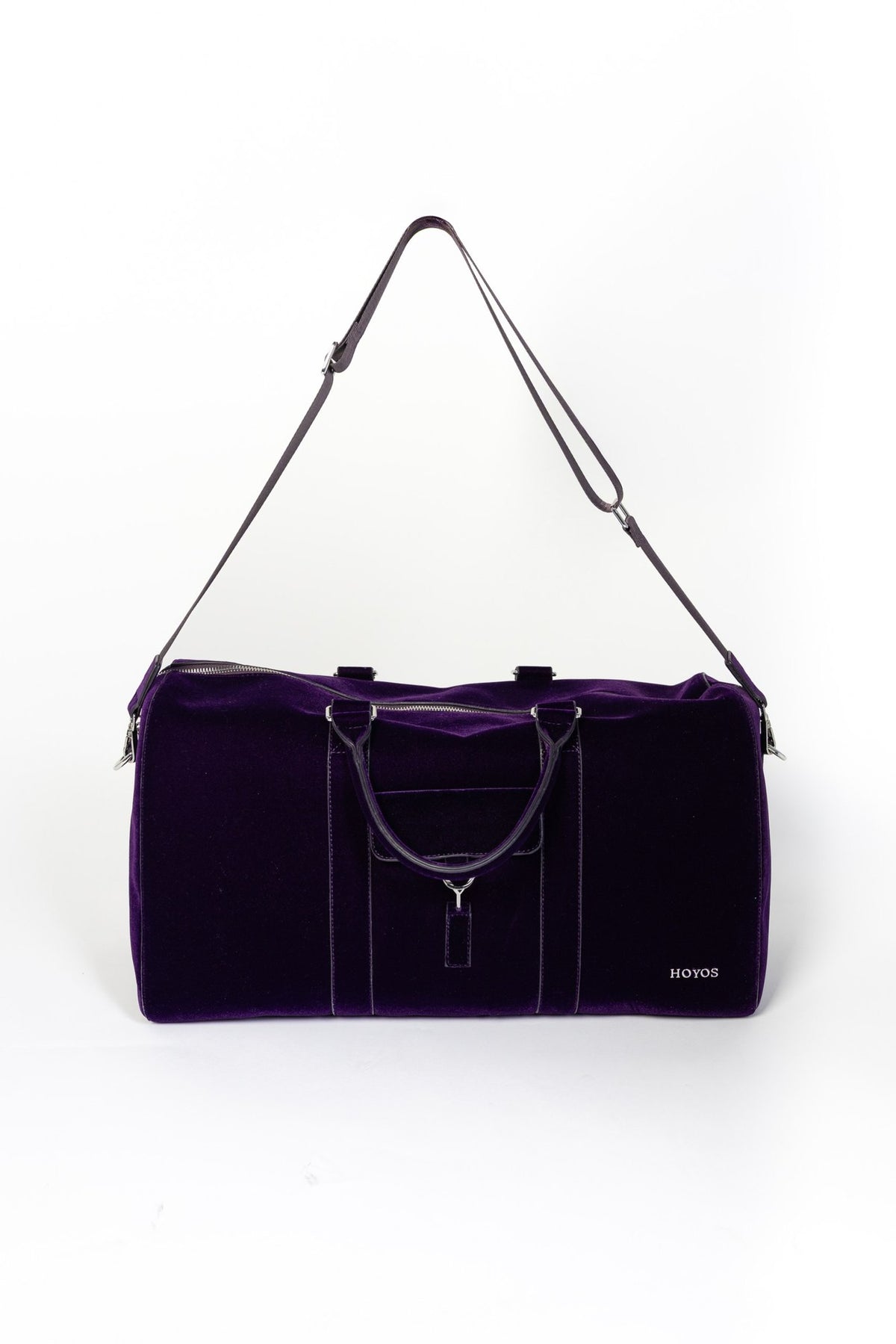 Sac Simón Maison HOYOS, sac de voyage en velours prune profond, fermoir en Y