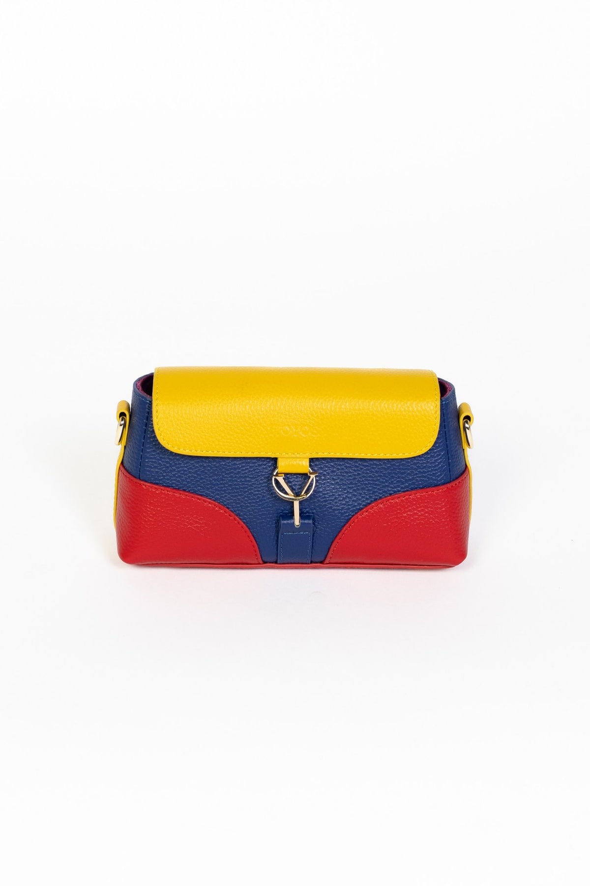 Sac Cartagena Maison HOYOS, cuir tricolore moutarde, marine et rouge