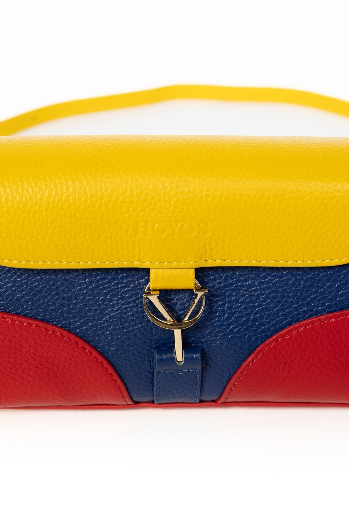 Sac Cartagena Maison HOYOS, cuir tricolore moutarde, marine et rouge
