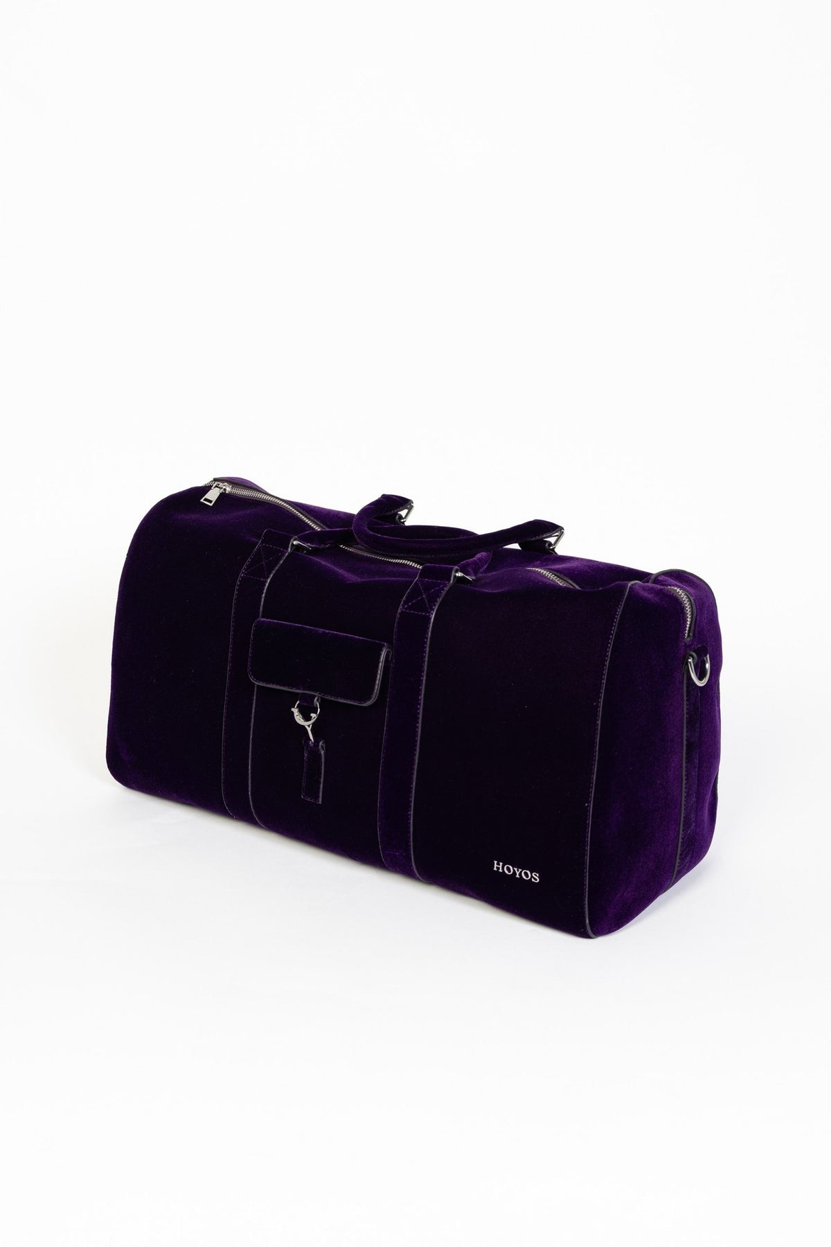 Sac Simón Maison HOYOS, sac de voyage en velours prune profond, fermoir en Y